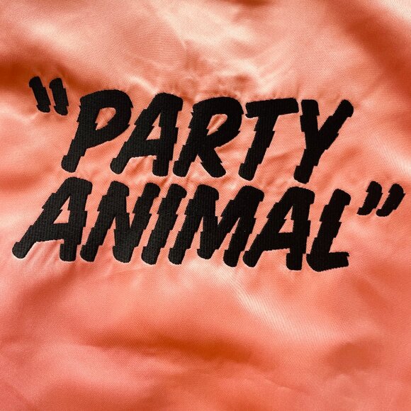 NWOT Pink Satin "Party Animal" Bomber Jacket Size Medium - Picture 4 of 4